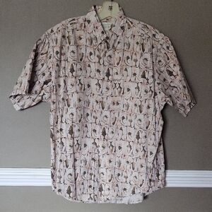 Crossings Men's Beige Patterned Fish  Shirt Size Medium